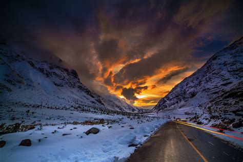 nature, Landscape, Road, Mountain, Sunset, Winter, Snow, Clouds, Sky ...