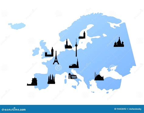 Europe Map With Landmarks Stock Photography - Image: 9443692