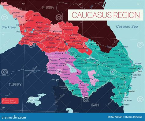 The Caucasus Region, Caucasia, Colored Political Map With Disputed Areas Cartoon Vector ...