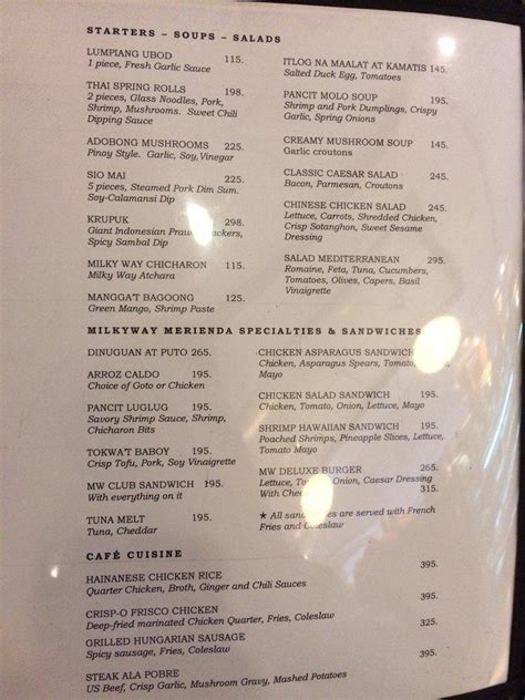 Menu at Milky Way Cafe, Makati, Milkyway