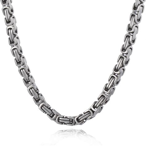 Hermah 5mm Mens Boys Byzantine Box Necklace Chain Silver Tone Stainless ...