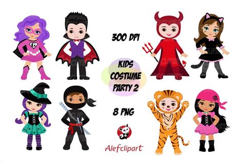 Kids Costume Party 2 digital clipart Cute Halloween costume.