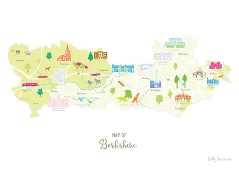 Illustrated hand drawn Map of Berkshire by UK artist Holly Francesca.