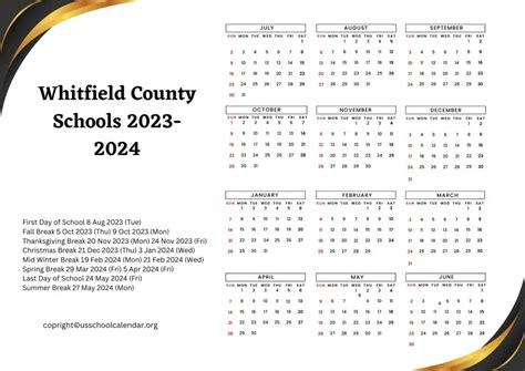 Whitfield County Schools Calendar with Holidays 2023-2024