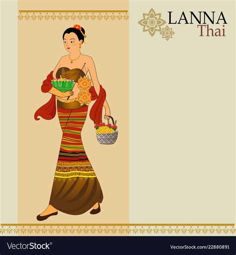 Women dress thai lanna Royalty Free Vector Image