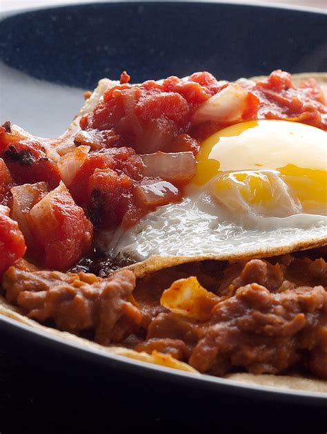 Recipe for Huevos Rancheros with Chorizo Refried Beans - Life's Ambrosia Life's Ambrosia