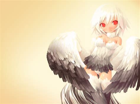 Wallpaper : illustration, white hair, anime girls, wings, cleavage, red ...