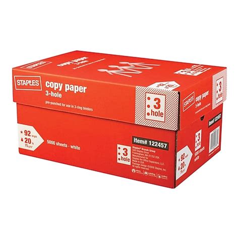 3 Hole Punch Copy Paper - Staples 8.5" x 11", 20 lbs., 92 Brightness ...