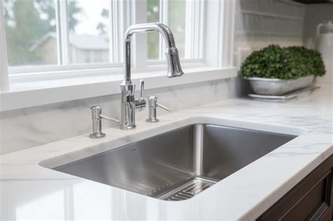 Premium Photo | Elegant Kitchen Sink Ensemble Chrome Faucet White ...