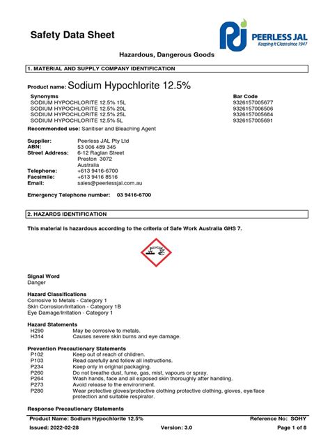 Sodium Hypochlorite 12 5 - SDS | PDF