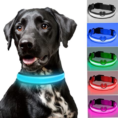 LED Dog Collar USB Rechargeable Waterproof Adjustable Light Up Dog Collar Super Bright Safety ...