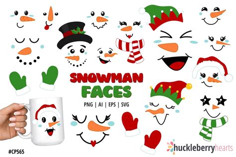 Snowman Faces Clipart - Huckleberry Hearts