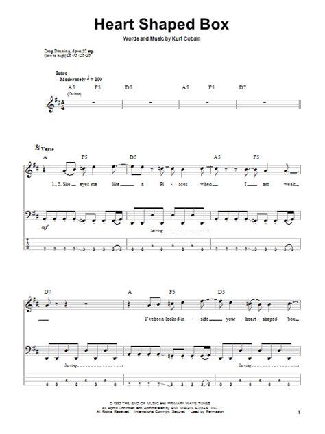 Heart Shaped Box by Nirvana Sheet Music for Bass Guitar Tab at Sheet Music Direct