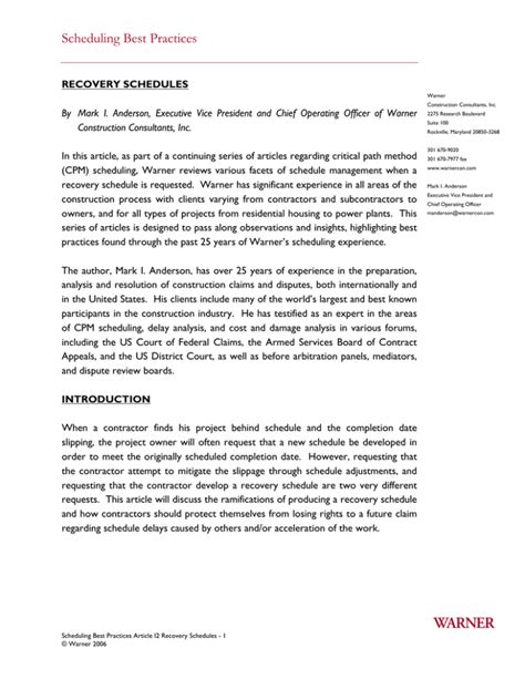 Scheduling Best Practices - Warner Construction Consultants
