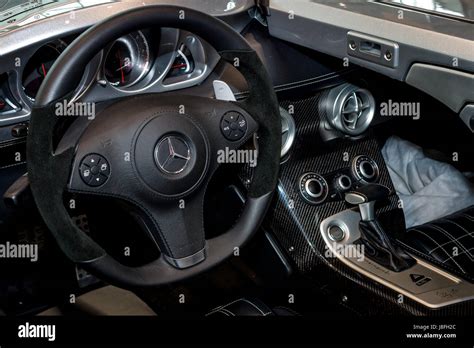 STUTTGART, GERMANY - MARCH 04, 2017: Interior of the Mercedes-Benz SLR Stirling Moss. Europe's ...