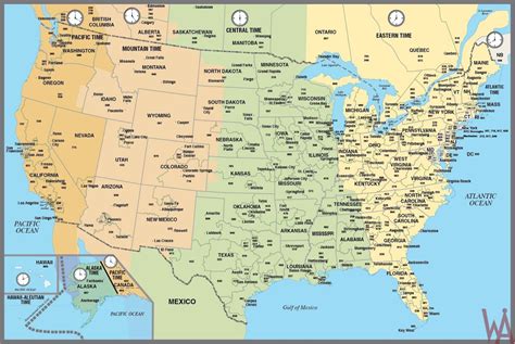 Details And Large Time Zone Map Of The USA | WhatsAnswer | Time zone map, Usa map, North america map