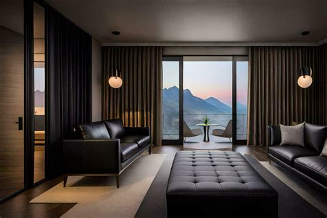 a modern hotel room with a view of mountains. AI-Generated 32822999 ...