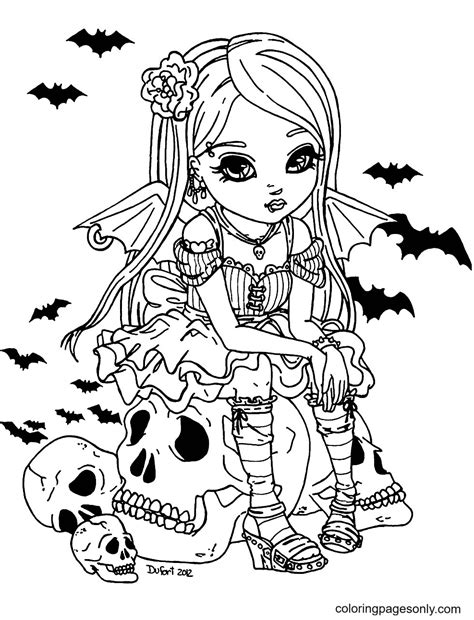 Little Vampire Girl Coloring Page - Free Printable Coloring Pages