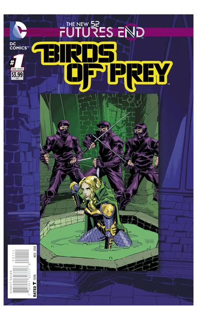 the cover to birds of prey, featuring an image of two men in black suits and one