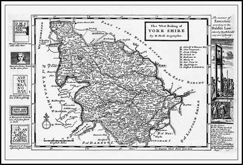 The West Riding of Yorkshire Vintage Map 1724 Black and White ...