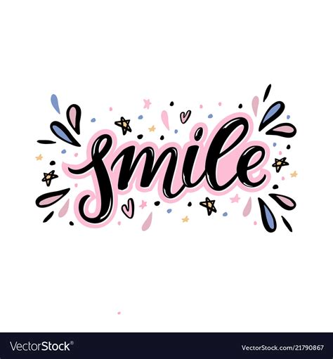 Smile hand lettering word with handdrawn design Vector Image