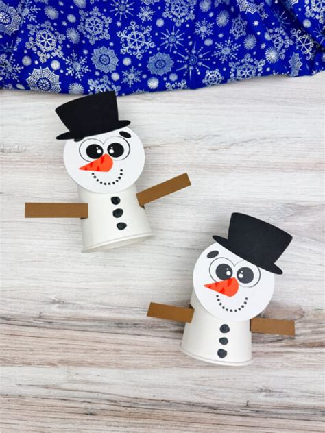 Snowman Paper Cup Craft For Kids [Free Template]