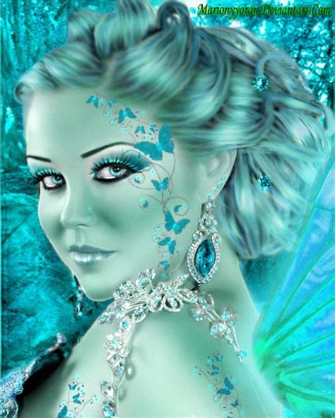 a beautiful woman with blue hair and jewelry on her face is shown in this digital painting