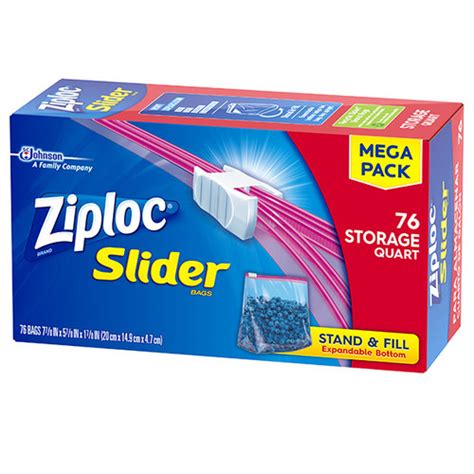 SC Johnson Ziploc Slider Mega Storage Bags, Quart, 76 Count/9 Case ...