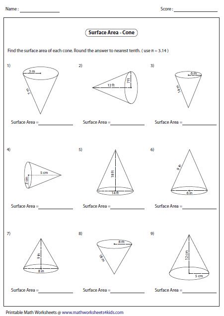 Surface Area Of A Cone Worksheet And Answers