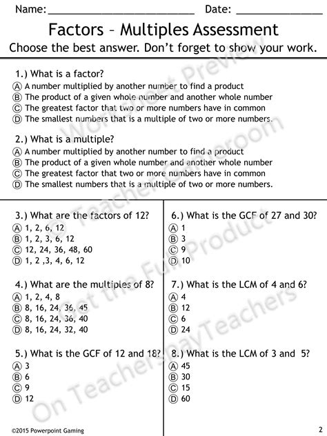 Factors And Multiples Worksheets For Grade 3