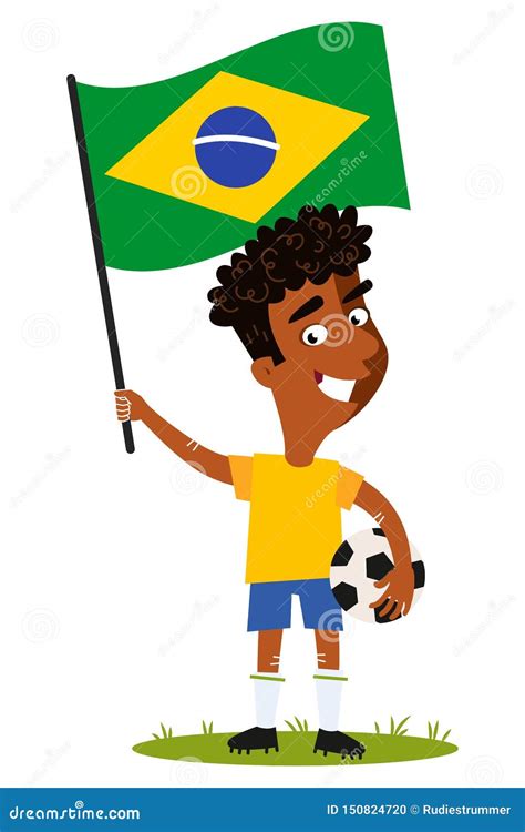 Football Player for Brazil, Cartoon Man Holding Brazilian Flag Wearing ...