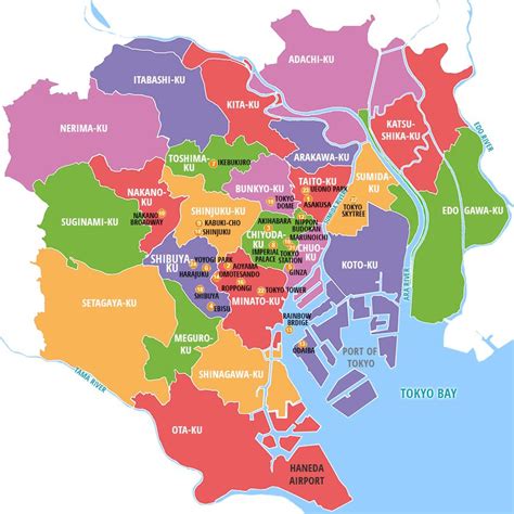 Map of Tokyo Districts | Japan travel, Tokyo travel, Tokyo