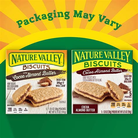 Nature Valley Biscuits Cocoa Almond Butter, Breakfast Biscuits with Nut Filling, 5 Pouches, 1.35 ...