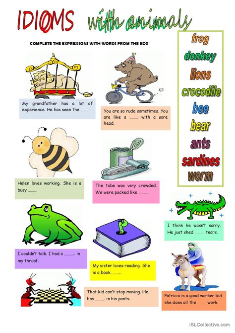 IDIOMS WITH ANIMALS: English ESL worksheets pdf & doc