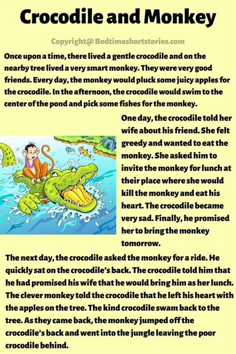 Monkey And Crocodile Story | English stories for kids, Moral stories for kids, Small stories for ...