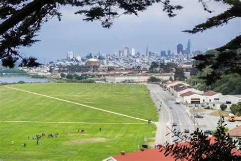 Aerial View of Crissy Field; People Playing on the Grass Stock Photo ...