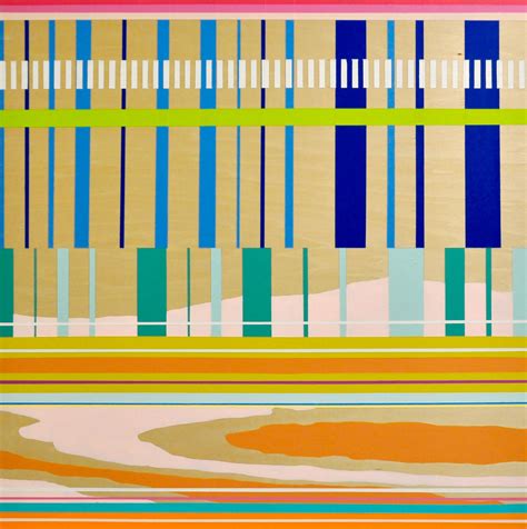 Michele Kishita - "City Limits, Refracting Light" Painting, landscape, blue, peach, black, wood ...