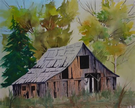 Watercolor Old Barns