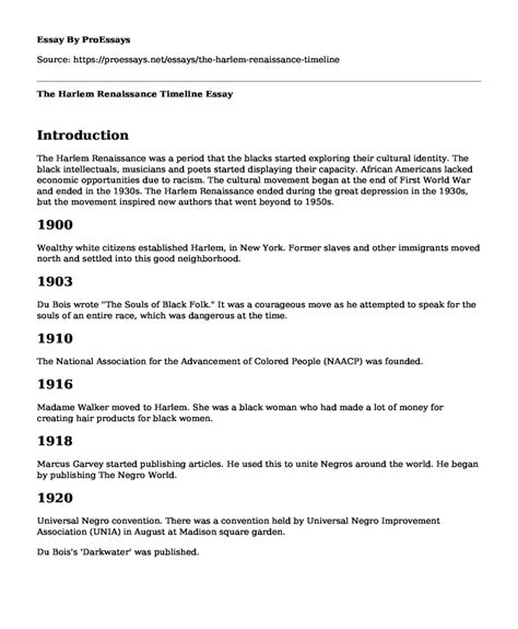 📚 The Harlem Renaissance Timeline - Free Essay, Term Paper Example ...