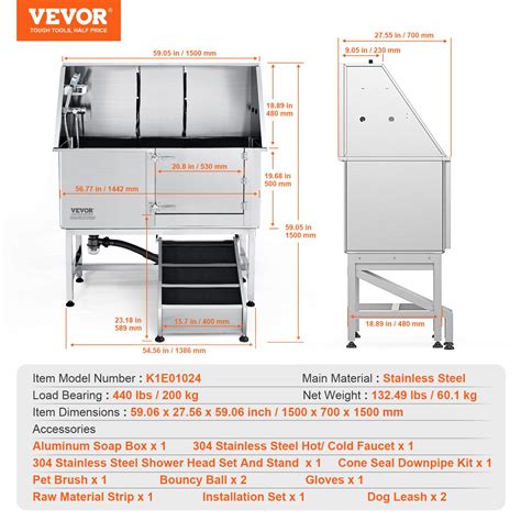 VEVOR 62" Pet Dog Bathing Station w/Ramp, Professional Stainless Steel ...