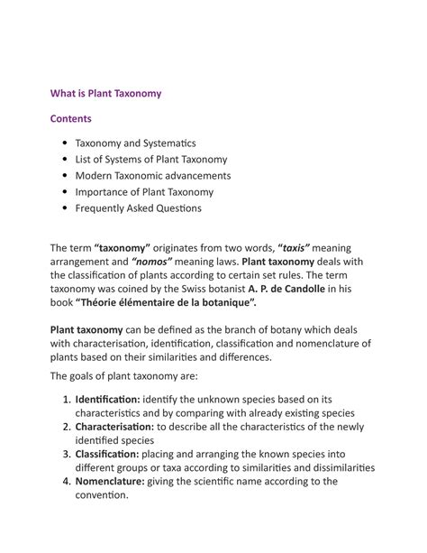 Plant Taxonomy Basics - What is Plant Taxonomy Contents Taxonomy and Systematics List of Systems ...