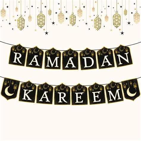 Buy Big Eid Mubarak Banner - 10 Feet, No DIY | Black and White Eid Mubarak Sign, Ramadan Party ...