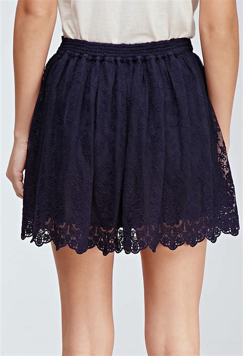 Forever 21 Embroidered Mesh Overlay Skirt in Blue (Dark navy) | Lyst