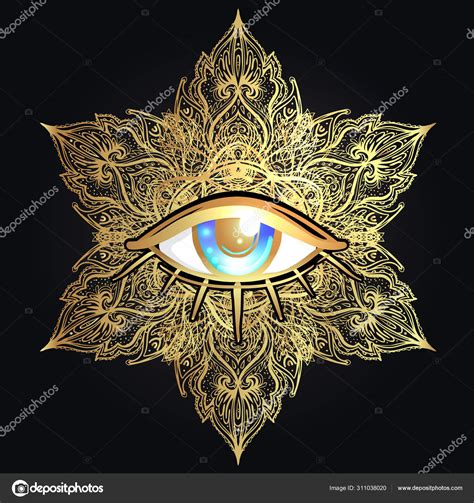 Sacred geometry symbol with all seeing eye over in gold. Mystic, ⬇ ...