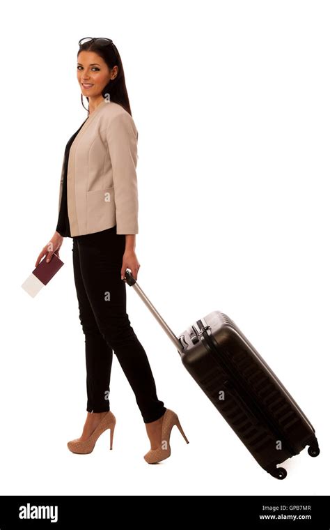 Woman with suitcase going on a business trip Stock Photo - Alamy