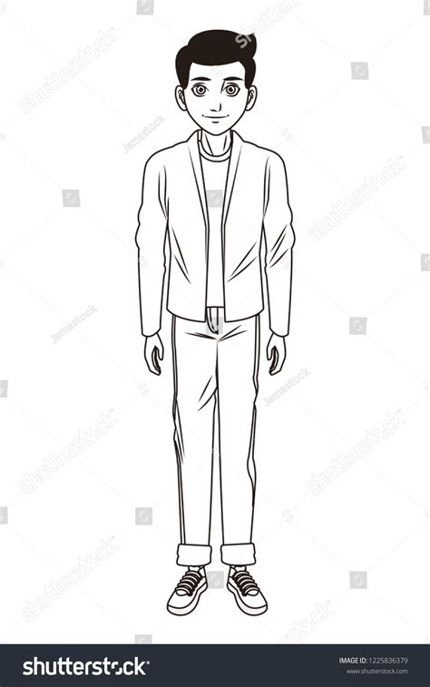 Young Man Body Cartoon Black White Stock Vector (Royalty Free ...