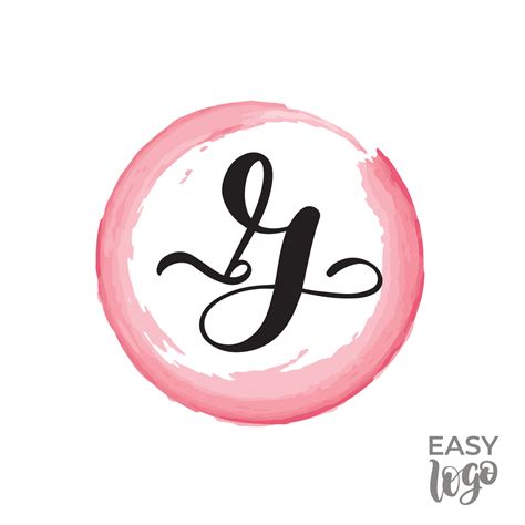 Abstract handwritten calligraphy letter G logo design template. Universal icon. Pink watercolour ...