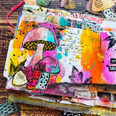 Art Journal Collage with Textured Mushrooms – Rubber Dance Art Stamps Blog