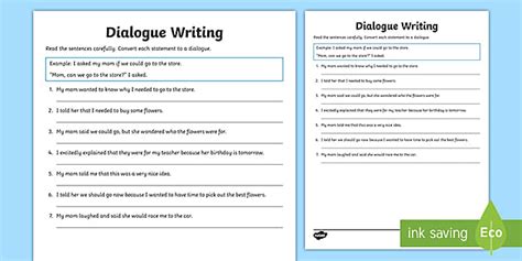 Dialogue Writing Activity Worksheet for 3rd-5th Grade