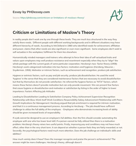 Criticism or Limitations of Maslow's Theory - PHDessay.com